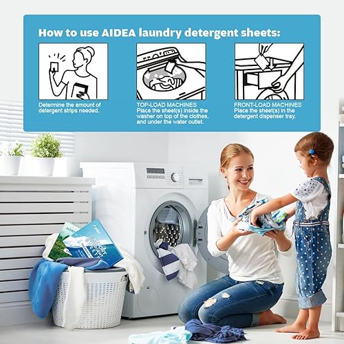 Miniatura 2 de AIDEA Hojas de detergente para ropa, sin perfume (100 cargas), 50 hojas, detergente ecológico e ingredientes naturales, sin jarra de plástico,