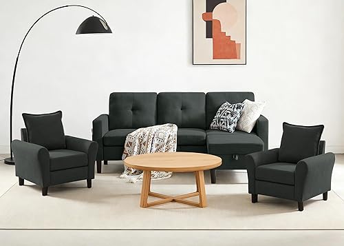 Miniatura 14 de Sofá Seccional Sofás para Sala de Estar, Sofás Seccionales Modulares de 3 Asientos en Forma de L con Almacenamiento y Chaise Reversible, Tela de