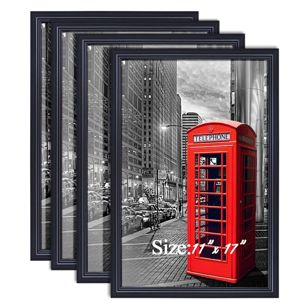 PETAFLOP17x11 Poster Frames Black Wall Mounting Photo Frame for 17x11 inch Poster,Set of 4