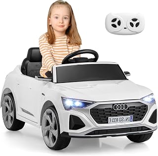 12V Kids Car, Licensed Audi SQ8 Electric Vehicles w/Parental Remote, Spring Suspension, 3-Speed, Music, Soft Start, Headlight, Battery Powered Ride on Toys, Gift for Boys Girls Aged 3+ (White)