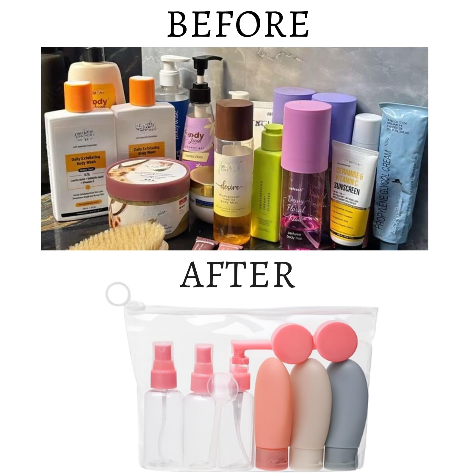 Solitude 11 PCS Travel Bottles Kit for Toiletries Organizer Leak Proof Refillable Squeezable Containers Set with Clear Storage Bag for Lotion Shampoo Conditioner Cosmetic Shower Gel Hand Wash - Image 7 thumbnail
