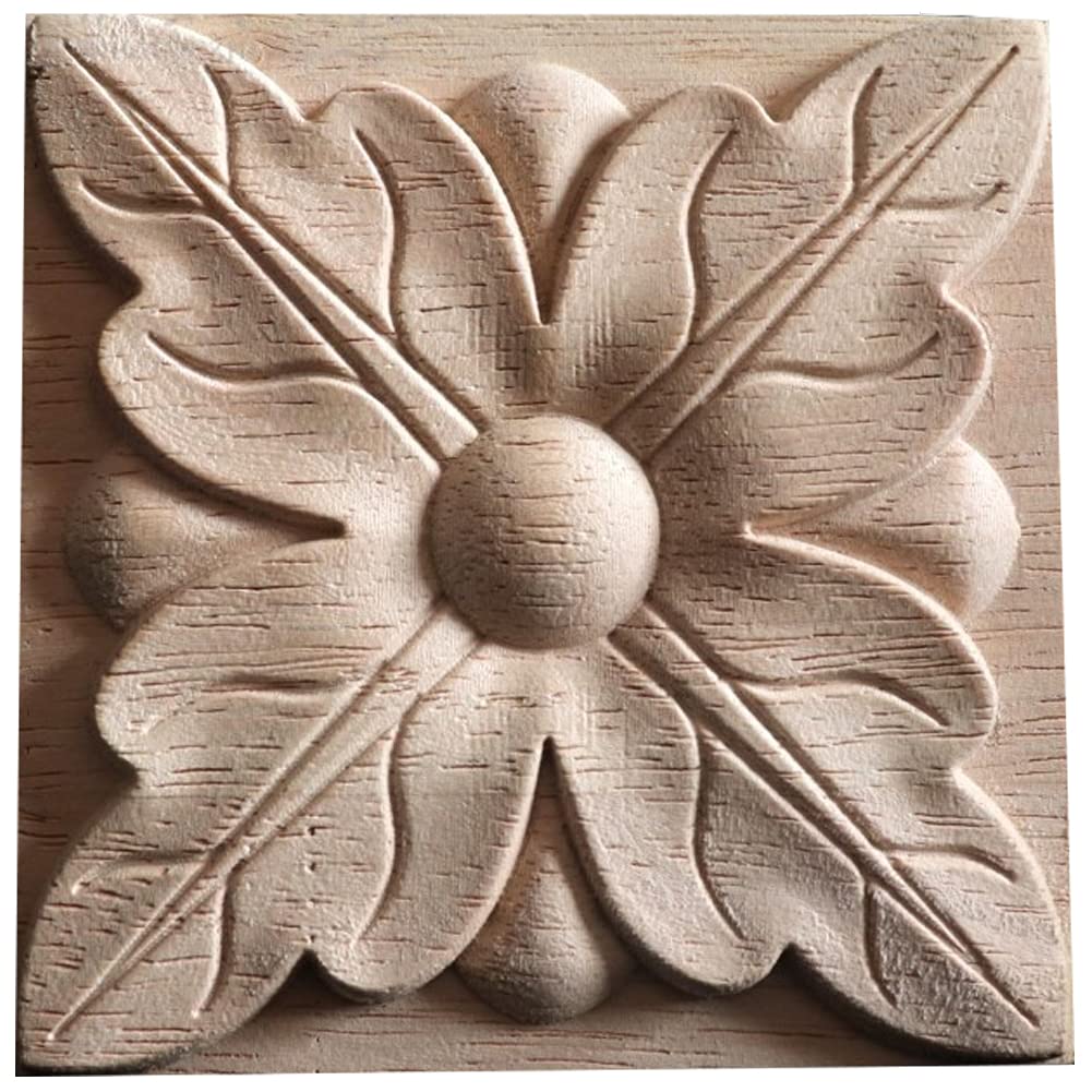 Danlai Carving Checkered Applique 4Pcs Unpainted Decal Flower Natural Wood Decal For Furniture Cabinet Decorative Figurines