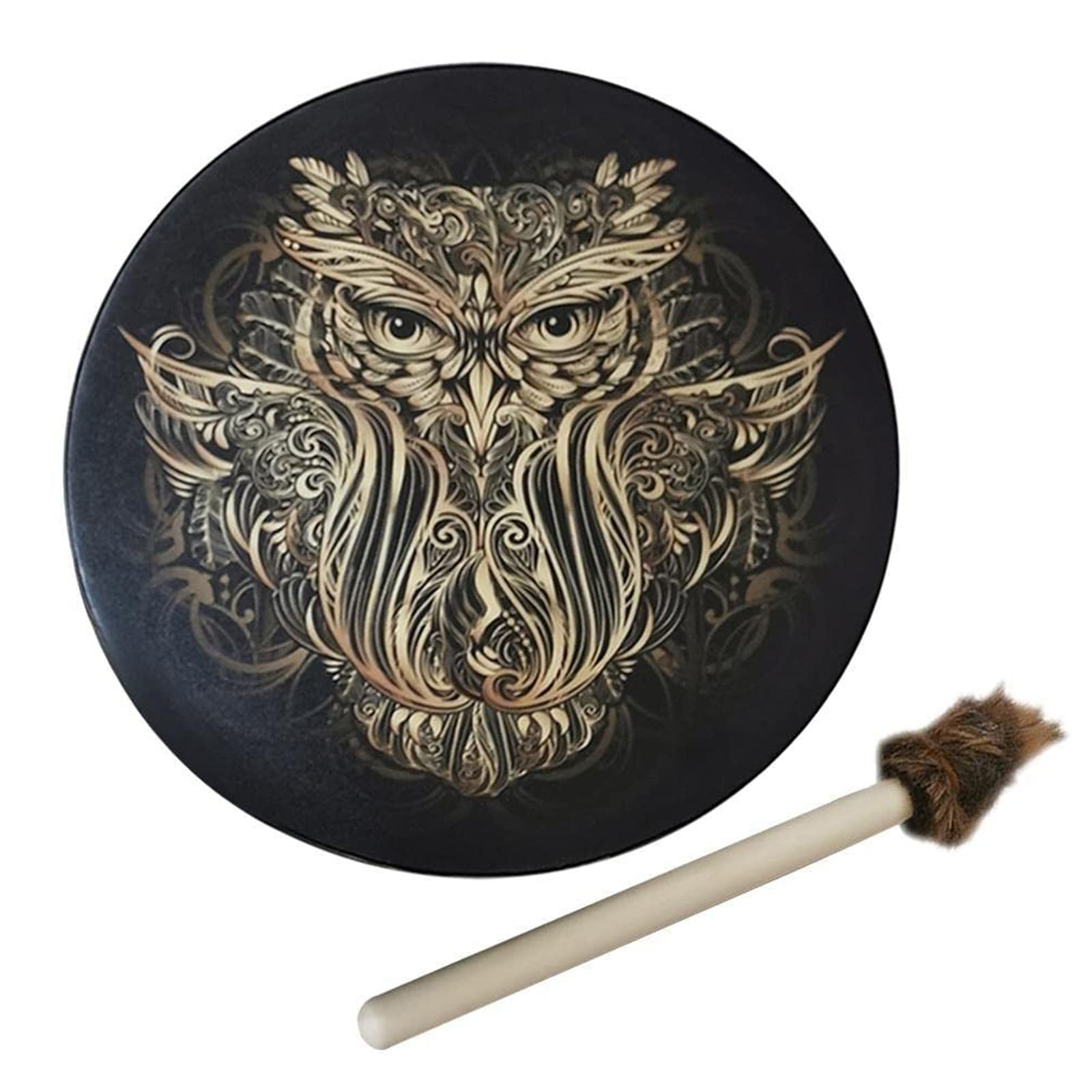 Tamburo Sciamanico, Da Stadio Con Manico Di Sciamanico Fatto A Mano Racchetta Per Rituali Sciamanici E Meditazione Alchimia Sciamanica Pelle Pecora Strumento Rotondo Vintage (25cm Owl)