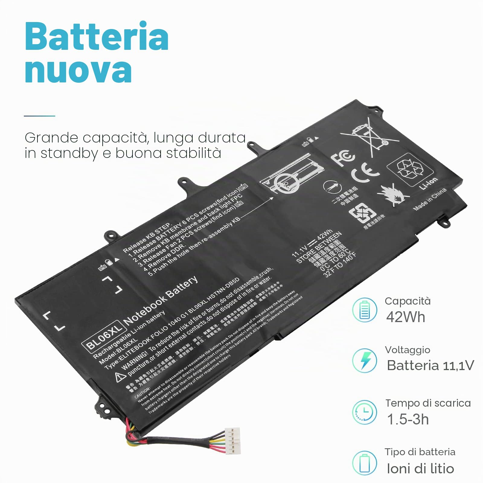 ASUNCELL 11.1V/42Wh BLO6XL Batteria del computer portatile per HP EliteBook Folio 1040 G0 1040 G1 1040 G2 Series 722236-1C1 722236-271 722297-001 722297-005 BL06042XL BL06XL HSTNN-DB5D