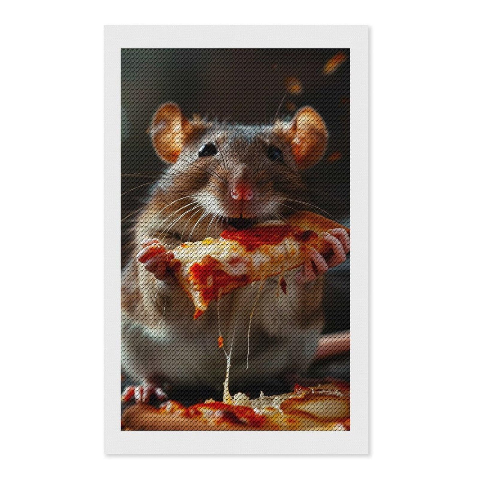 Junmoney Rat Pizza Round Drill Diamond Painting 12"x20", for Women, Relaxing DIY Hobby, Bedroom Decor, Christmas Gift, Adhesive Canvas