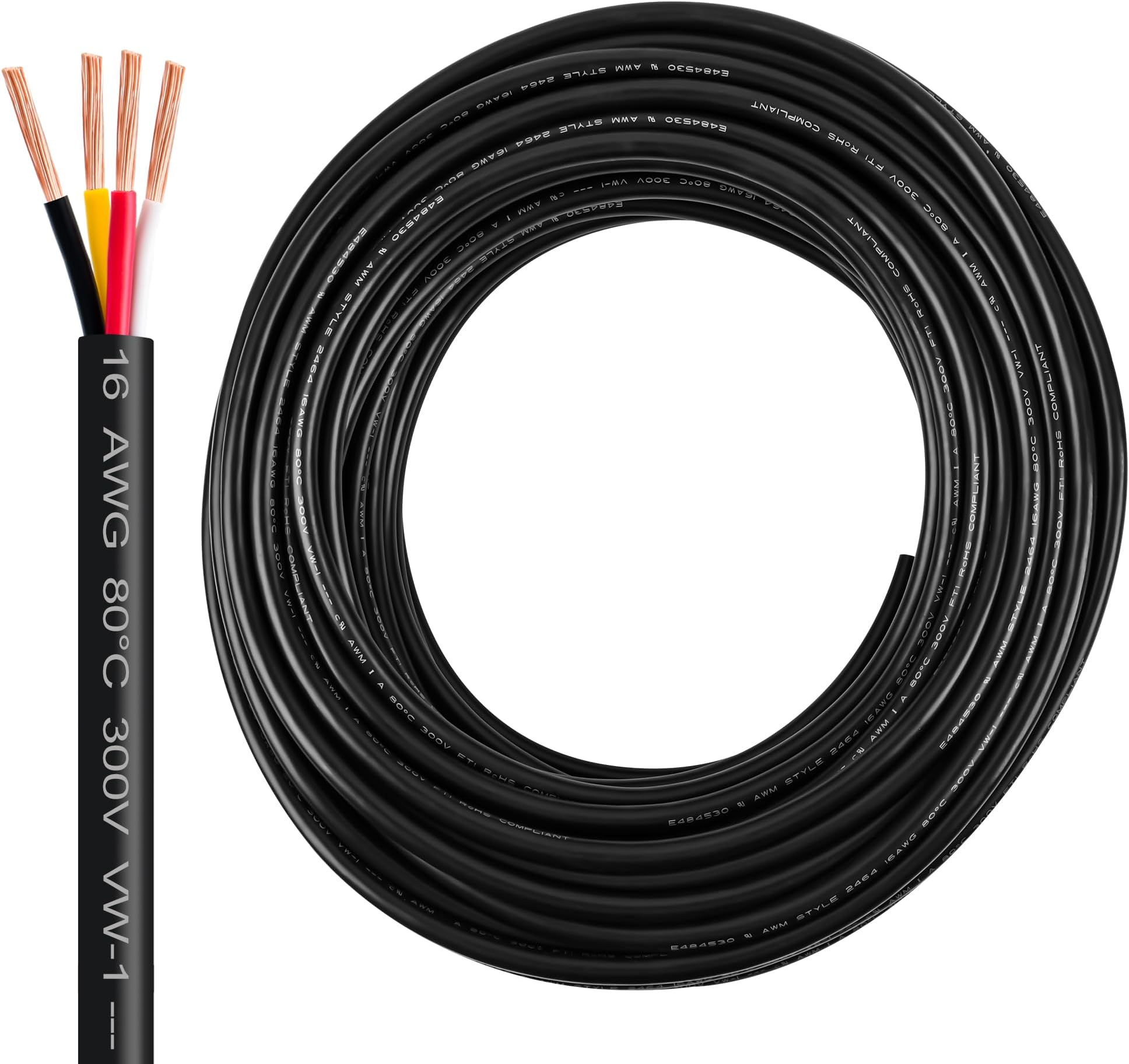 18 Gauge Wire 4 Conductor,18 AWG Electrical Wire Stranded PVC Cord Oxygen-Free Copper Cable,26FT 18/4 Core Pure Copper Flexible Cable Wire for LED Lamp Lighting Strips Automotive (18AWG-4C, 26FT)…