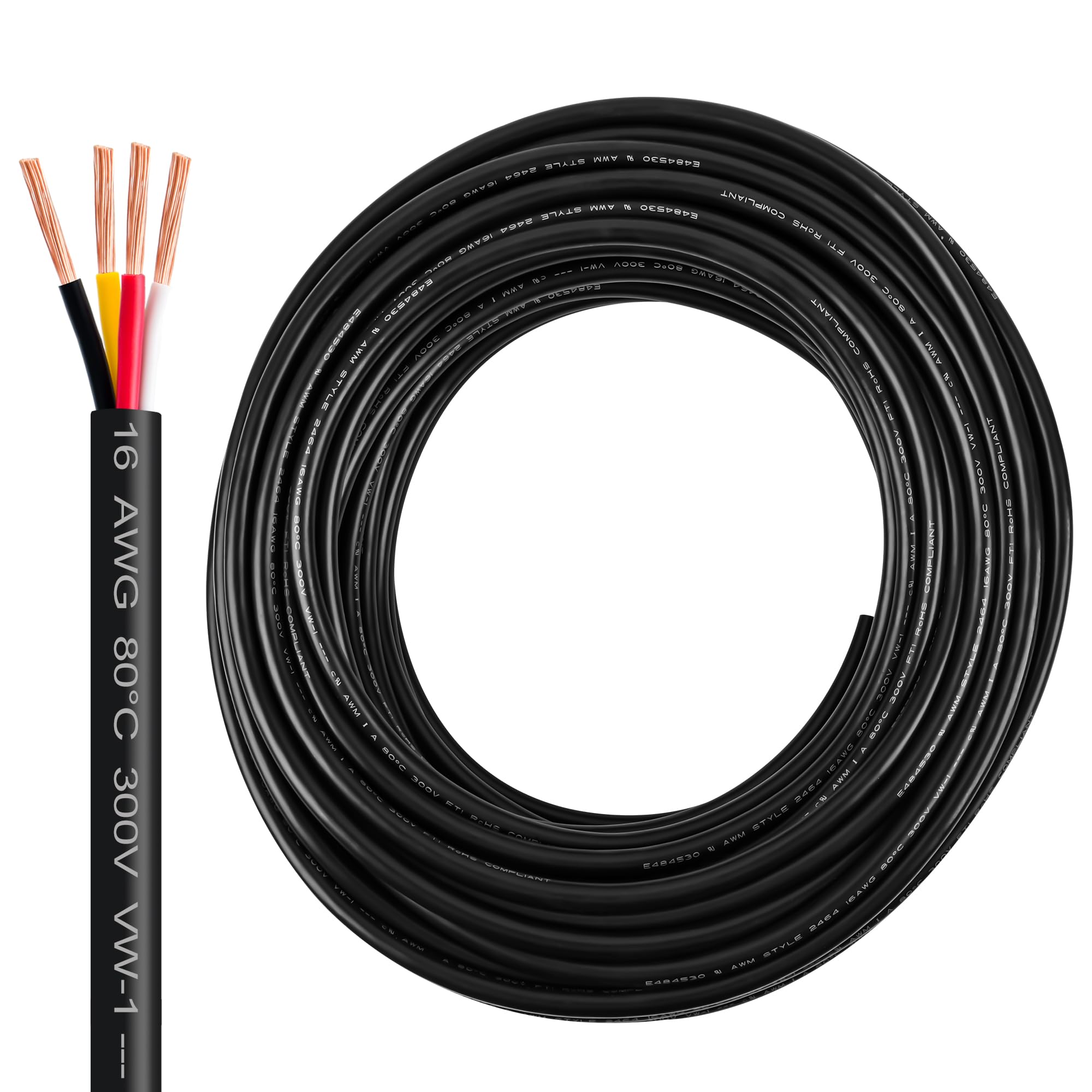 16 Gauge Wire 4 Conductor,16 AWG Electrical Wire Stranded PVC Cord Oxygen-Free Copper Cable,200FT 4 Core Pure Copper Flexible Cable Wire for LED Lamp Lighting Strips Automotive (16AWG-4C, 200FT)…