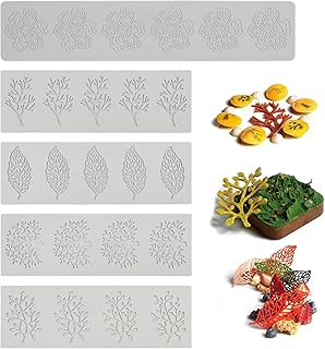 YapitHome Pack of 5 Silicone Mould Leaf Leaves Cake Embossing Mat Silicone Fondant Lace Mat for Cake Decoration, Desserts,...