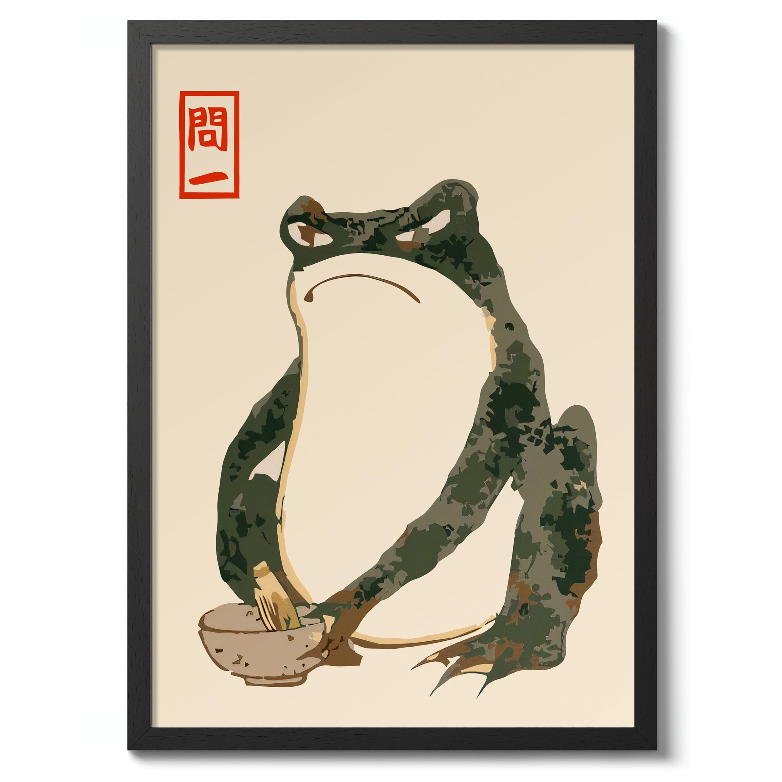 Frog I Matsumoto Hoji Poster, Japanese Woodblock Art Prints, Ukiyo-e Painting, Minimalist Zen Wall Art, Bedroom Home Decor, A2 (Black Frame) - 62.5x45.1cm โ image 1