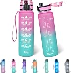 Polygon 32oz Motivational Water Bottle with Time Marker & Removable Strainer to Remind You Drink More Water, Fast Flow, Leakproof BPA Free Sport Water Bottle for Fitness and Outdoor