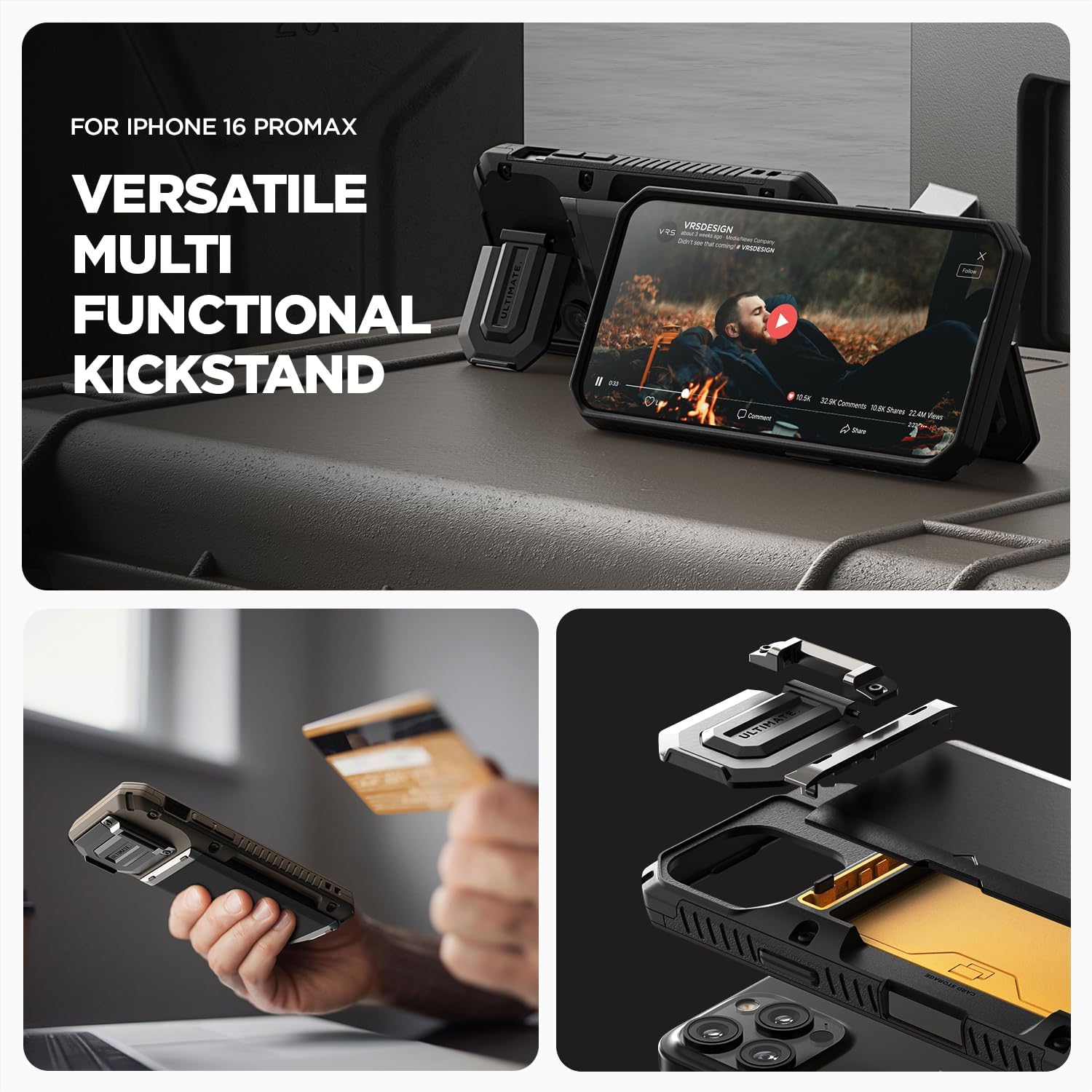 VRS DESIGN Damda Glide DuoGuard for iPhone 16 Pro Max Phone Case (2024), Premium Sturdy Fully Covered Camera Lens Protection Cover Card Holder Wallet Case (Logo Black) - Image 6