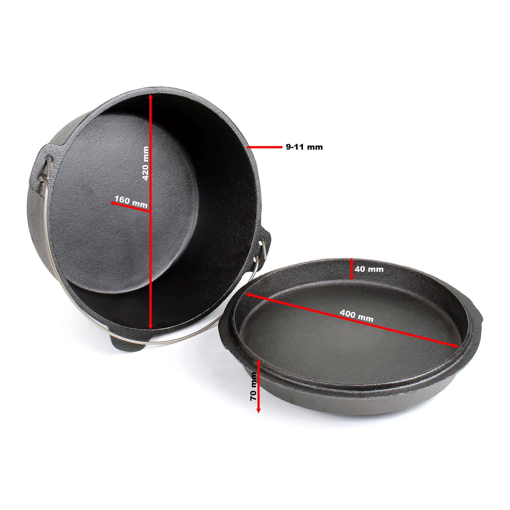 Wiltec Dutch Oven Marmite 18L en Fonte Dessous-plat Lève-couvercle Pied de support Fait-tout Pot Cocotte Feu de camp Camping Barbecue Grillade Friture Cuisson Extérieur