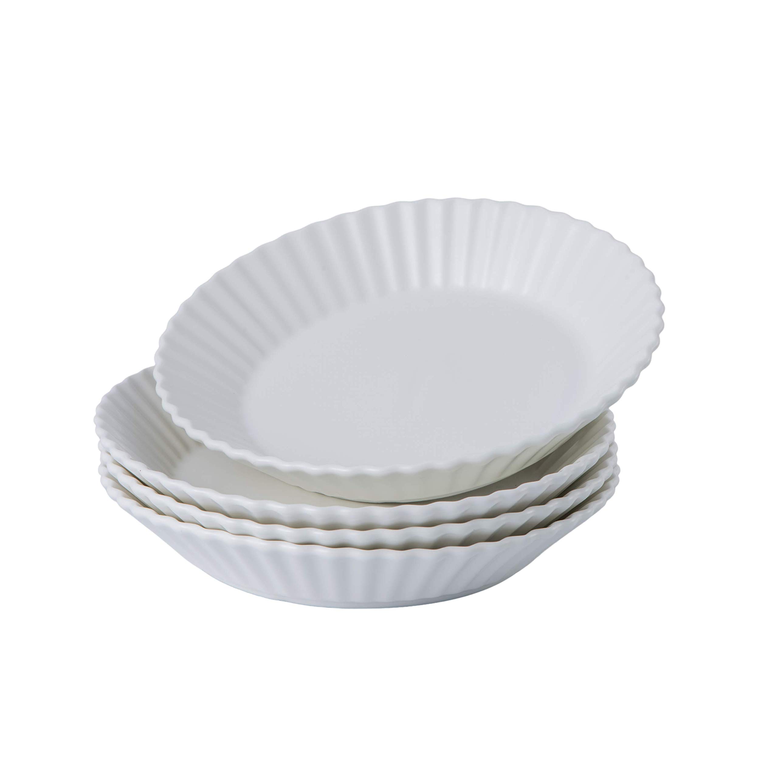Bruntmor Dinner Plates Plate Set of 4 Elegant Matte 8" Round Ceramic Restaurant Serving Inner Fluted Dessert Salad Plates, White