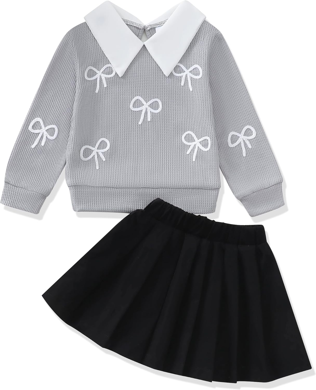 Renotemy Toddler Baby Girl Fall Winter Skirt Set Sweatshirt Pleated A-Line Dress Little Girls Clothes 2-Piece Outfits 18M-6T