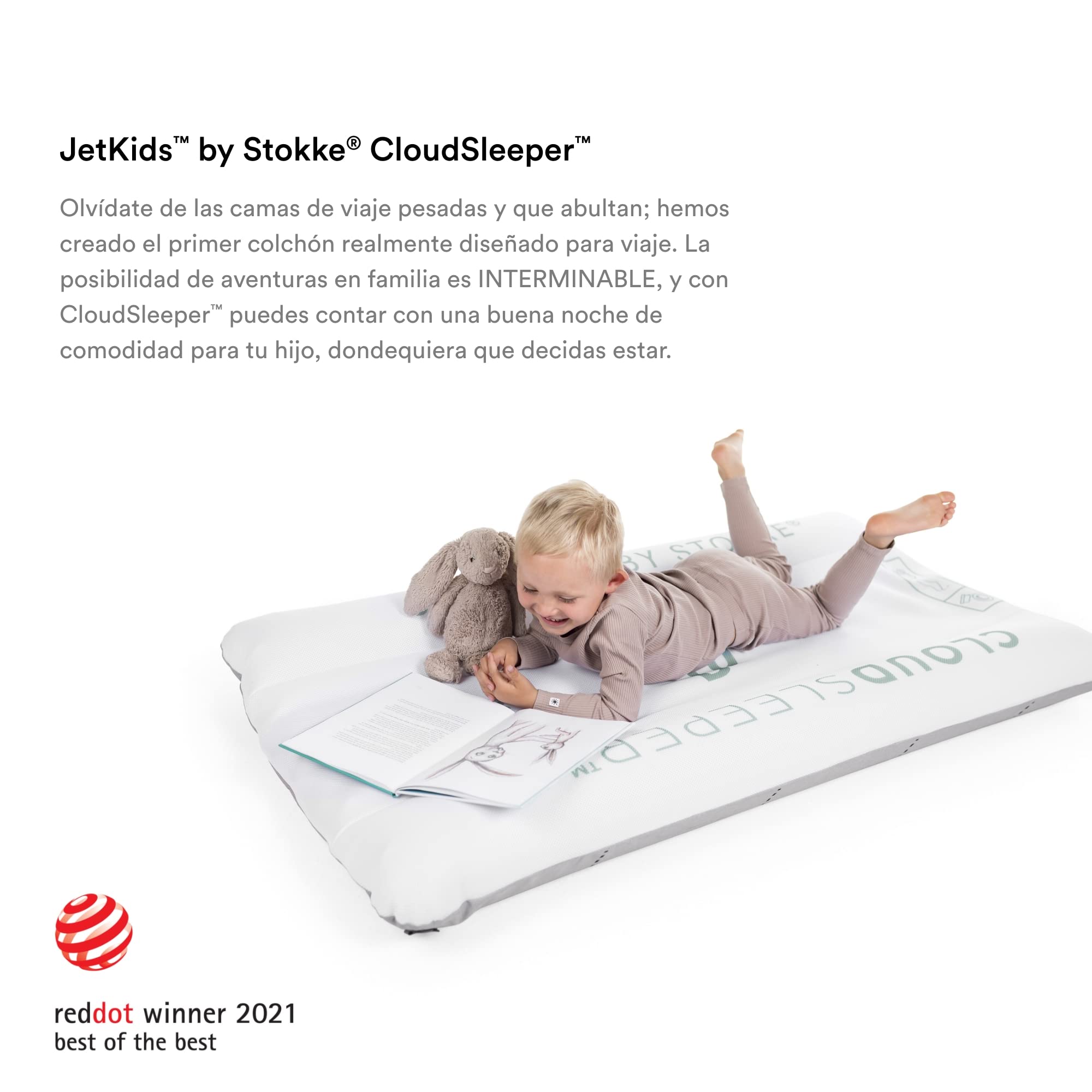 Stokke JetKids CloudSleeper, Blanca - Cama de Viaje Hinchable para Niños - Incluye inflador Integrado y Bolsa de Almacenamiento - Ideal para Partir de 2 años