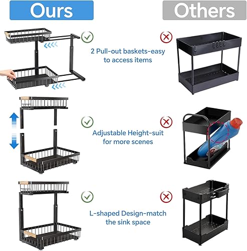 Miniatura 2 de Organizador para debajo del fregadero, paquete de 2 organizadores para debajo del fregadero y cesta de almacenamiento, estante de metal de 2 niveles