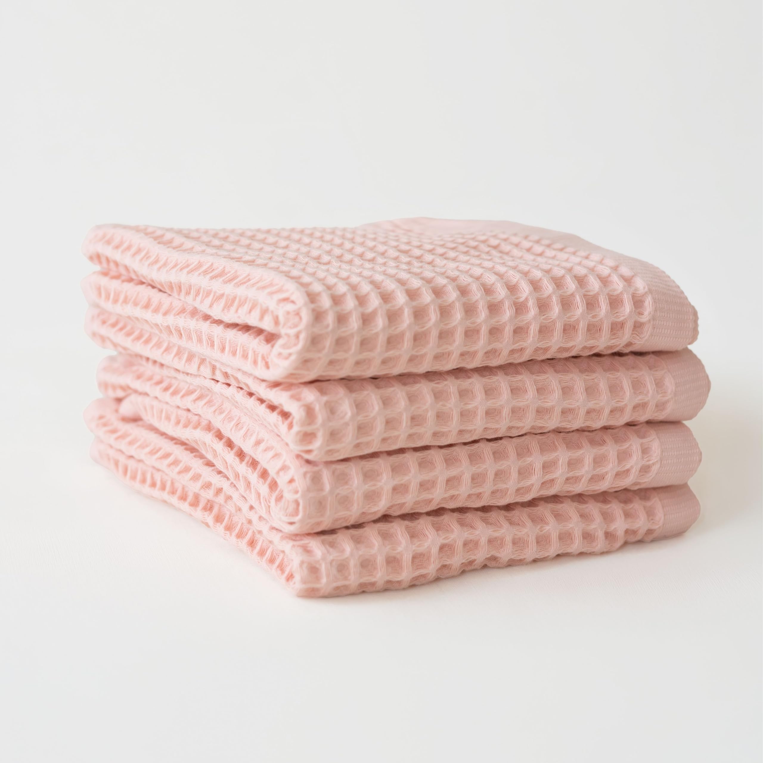 Viva Maison Premium Waffle Hand Towels Pack of 4 Extra Large 20x35 inch - 100% Turkish Cotton, Waffle Weave, Quick Dry, Lint Free, Super Absorbent Hand Bath Towel (Light Pink, Set of 4 Hand Towels)