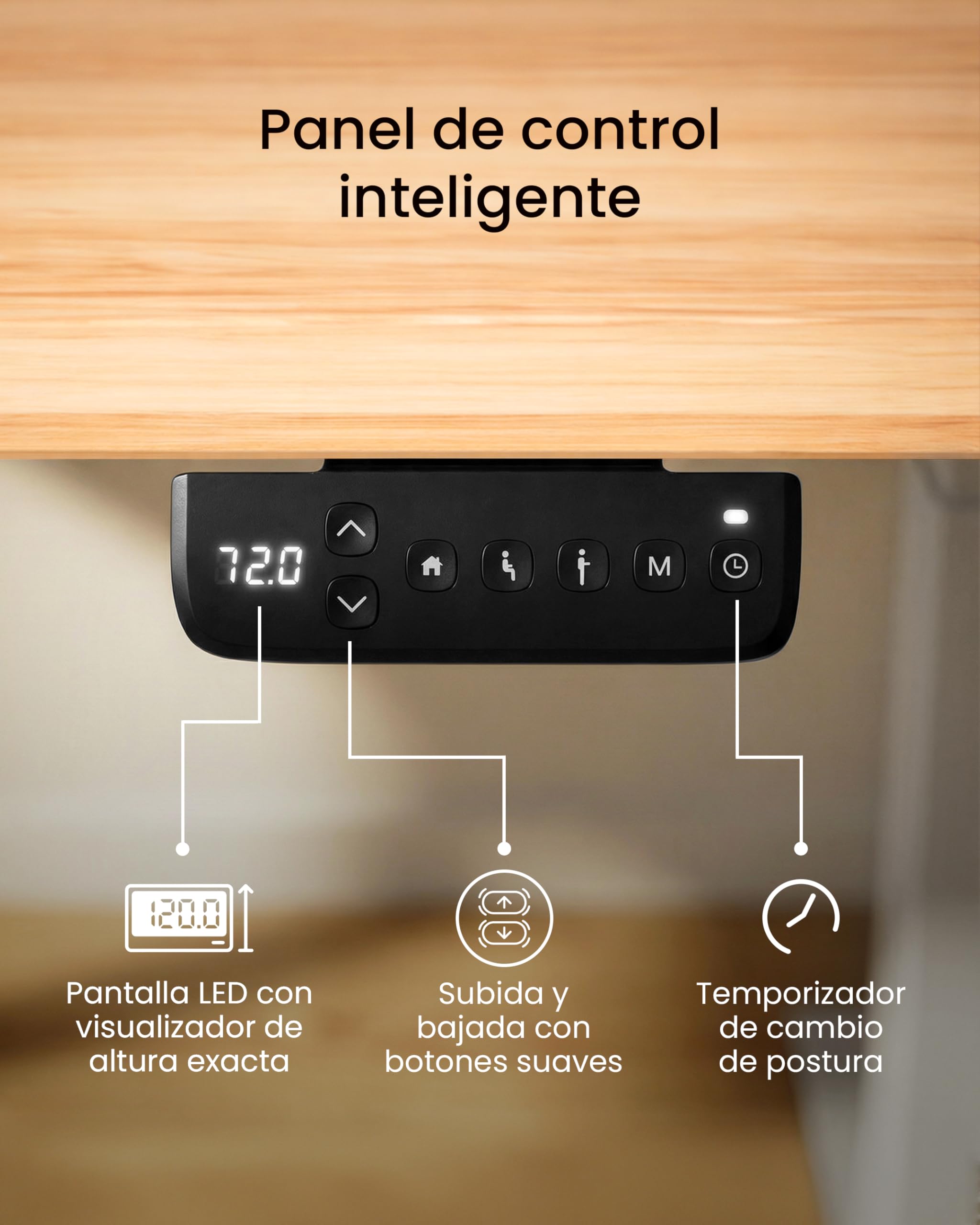 unycos - Escritorio Elevable Eléctrico con Tablero, Mesa con Opciones de Altura, Motor Individual, Función Memoria, Anticolisión, Temporizador, 100 * 60 * 2.5cm (Gris/Madera, Core One)