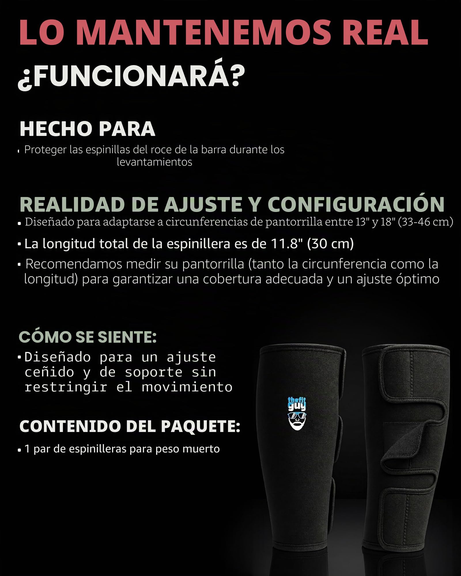 THEFITGUY Espinilleras para Levantamiento de Pesas, EasyWear – no Hay Necesidad de quitarse los Zapatos, Llevar sobre la Piel, Calcetines, Pantalones de Entrenamiento y Medias, máxima protección de