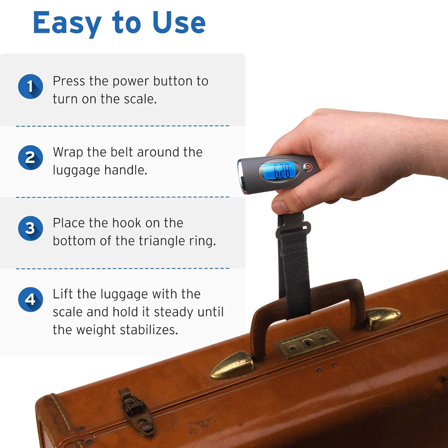 Etekcity Hanging Luggage Scales Handheld Digital, 110LB Baggage Scale for Travel with Blue Backlit LCD Display, Portable Suitcase Weight Scale with Hook, Battery Included : Clothing, Shoes & Jewelry