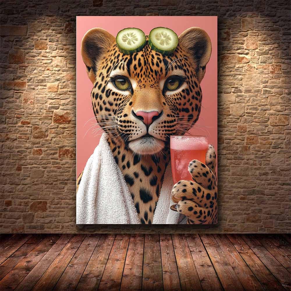 AMXBZC Affiche décorative chambre d'enfant Salle de bain amusante léopard Moderne animaux de safari en afrique - Poster Images Murales - Décoration chambre de bébé(Rose)-50x70cm Encadrée