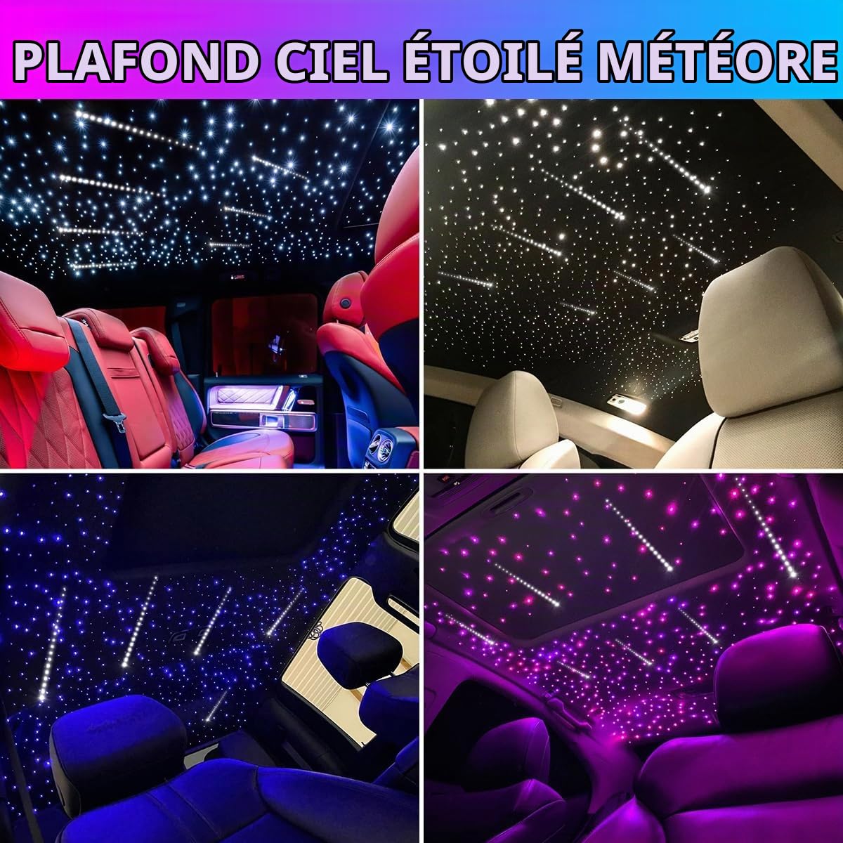 16W RGBW Starry Sky Meteor Fibre Optique Lumineuse pour Voiture/Plafond, 600pcs 0.03in 9.8ft Câble, LED Fibre Optique Star Plafonniers avec Shooting Star Light, App/Télécommande