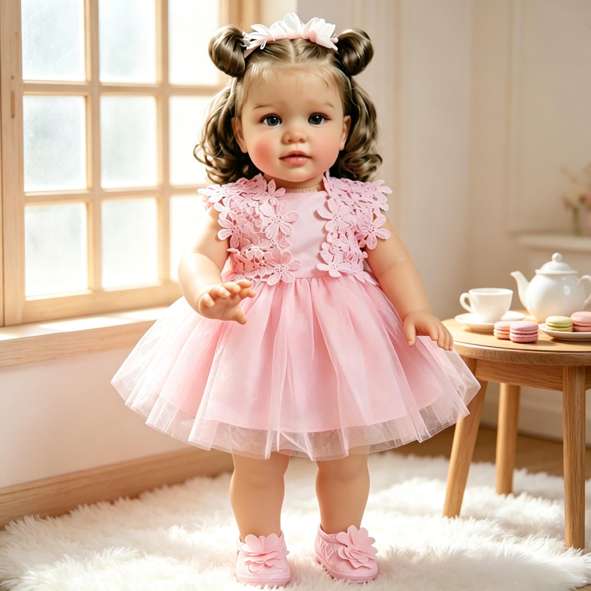 RXDOLL Duży rozmiar Reborn Baby Dolls Girl Pippa 66 cm realistyczne lalki Reborn maluch miękka tkanina winylowa obciążona lalka niemowlęca, która wygląda jak prawdziwe małe dziewczynki z sukienką
