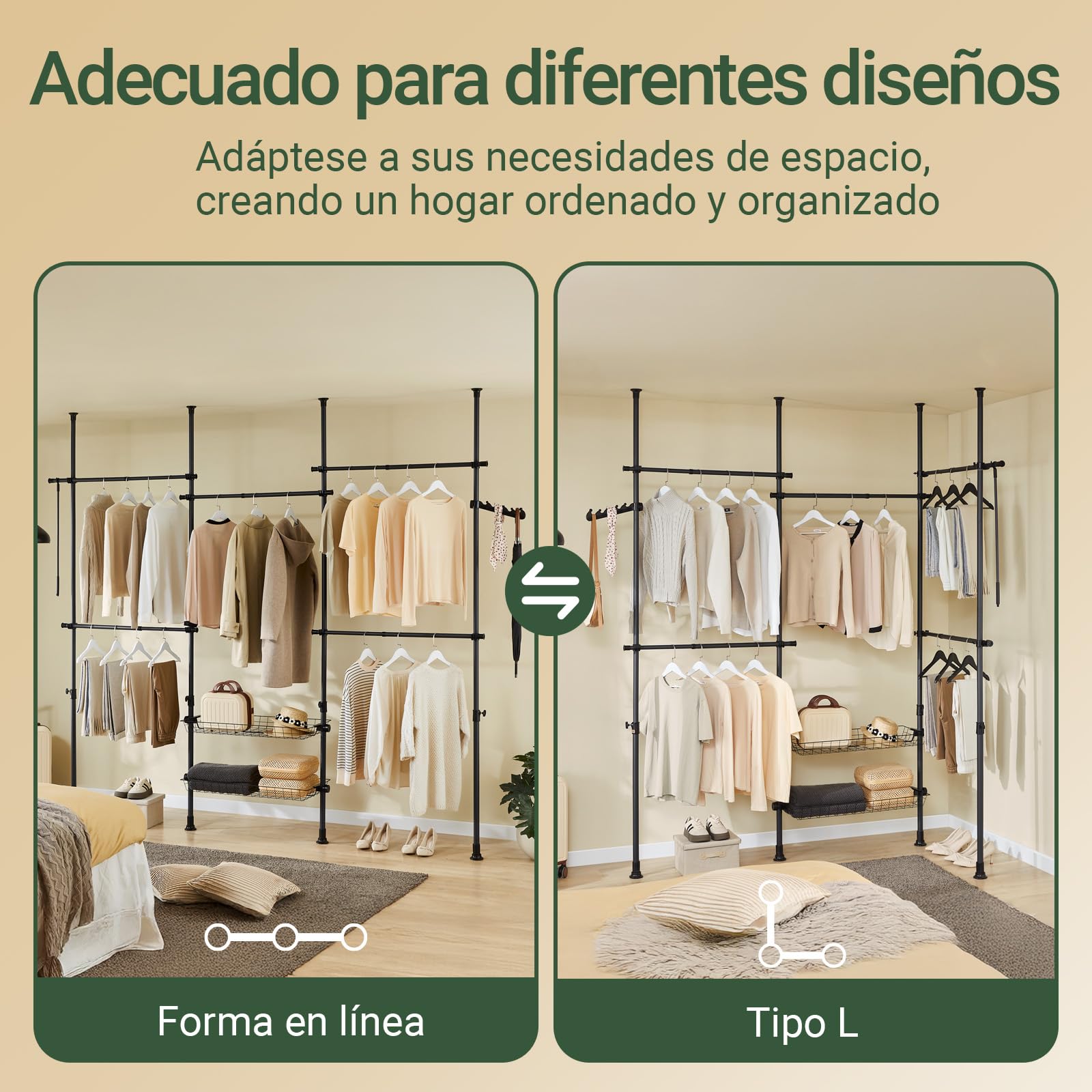 SoBuy Telescopica Perchero Burro Ropa resistente, dormitorio | Armario abierto ajustable con barras y estantes, perchero resistente para vestidor, negro, KLS04-II-SCH
