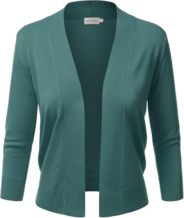 JJ Perfection Women's Basic 3/4 Sleeve Open Front Cropped Cardigan with Plus Size