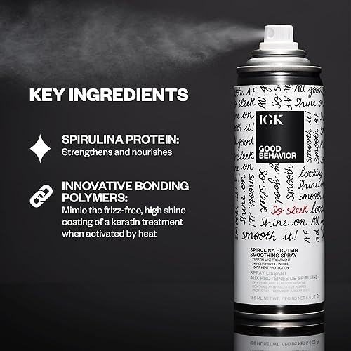 Miniatura 3 de IGK GOOD BEHAVIOR Spirulina Protein Smoothing Spray Tratamiento similar a la queratina + control de encrespamiento + protector de calor Vegano +