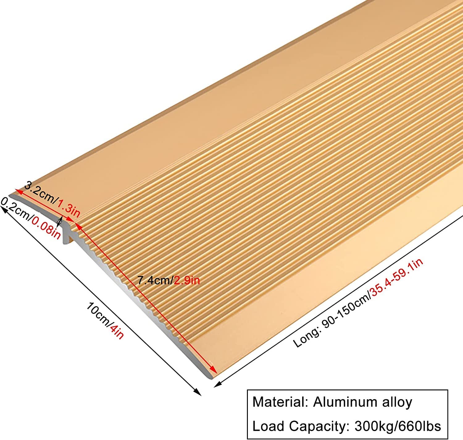 Doorway Uneven Floor Transition Strip, 90-150cm Long Floor Transition Strip,10cm Extra Wide Door Threshold ramp,Carpet Edge,Easy to Install,cuttable,Red-140cm/55.1in