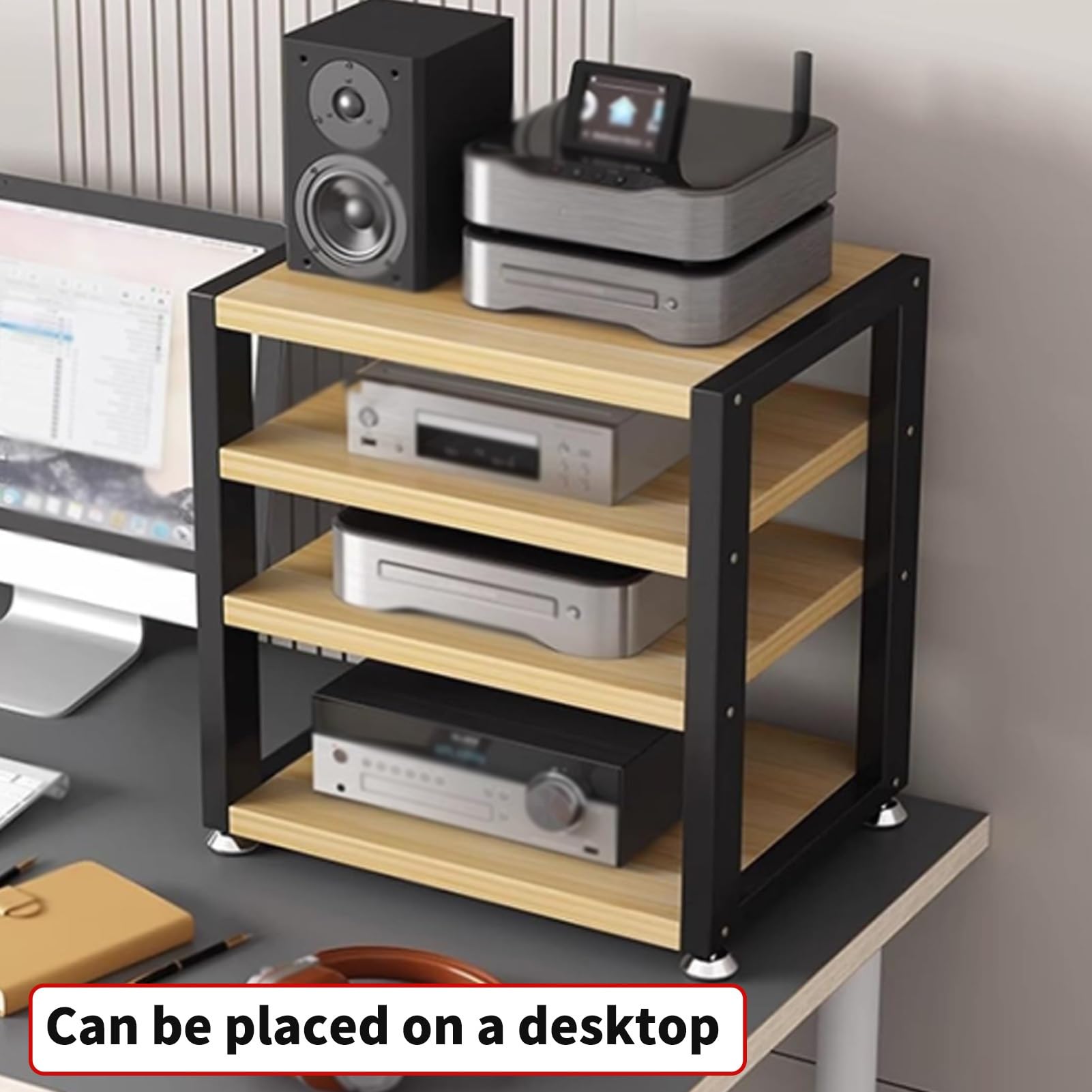 Stojak na Media, Szafka do Przechowywania Multimediów, Solidna Wieża na Konsolę Audio do Rozrywkowych Komponentów Stereo(Natural,9.1in/23cm)