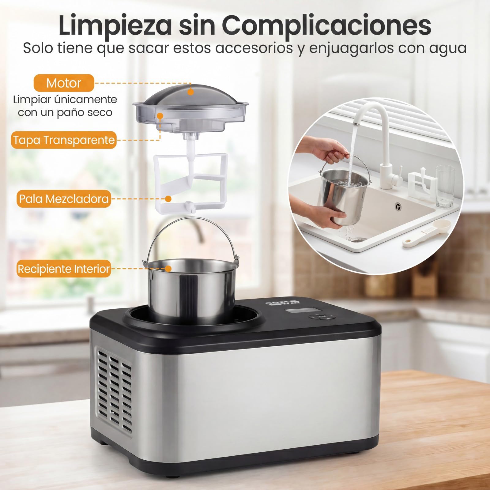 COSTWAY Máquina de Helados 1,5 L, Heladera de Acero Inoxidable Casera con Compresor Integrado, 4 Modos, Pantalla LCD, Función Temporizador, Máquina para Hacer Helado Gelato Sorbete Yogur para Hogar