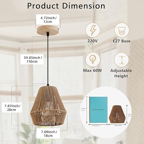 Miniatura 4 de Lámpara colgante de ratán tejido bohemio, 7 pulgadas, mini lámpara colgante con jaula de trabajo manual, iluminación colgante pequeña natural de