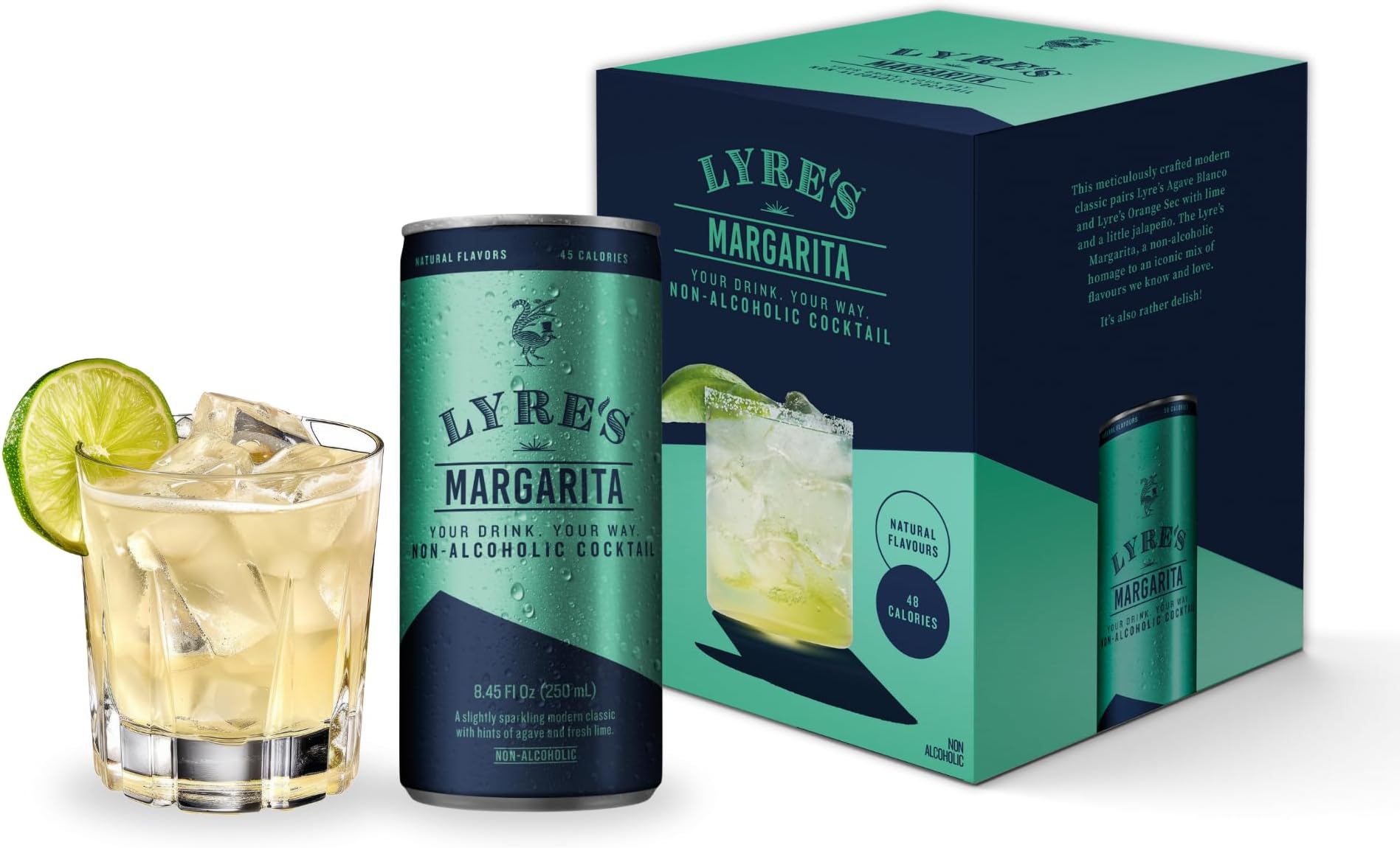 Lyre’s Non Alcoholic Margarita, Award-Winning Alcohol Free Margarita Cans, Ready-to-Drink Mocktail Made in the USA with Premium Zero Proof Tequila, 50 Calories Per Can, 4-Pack (8.45 Fl Oz x 4)