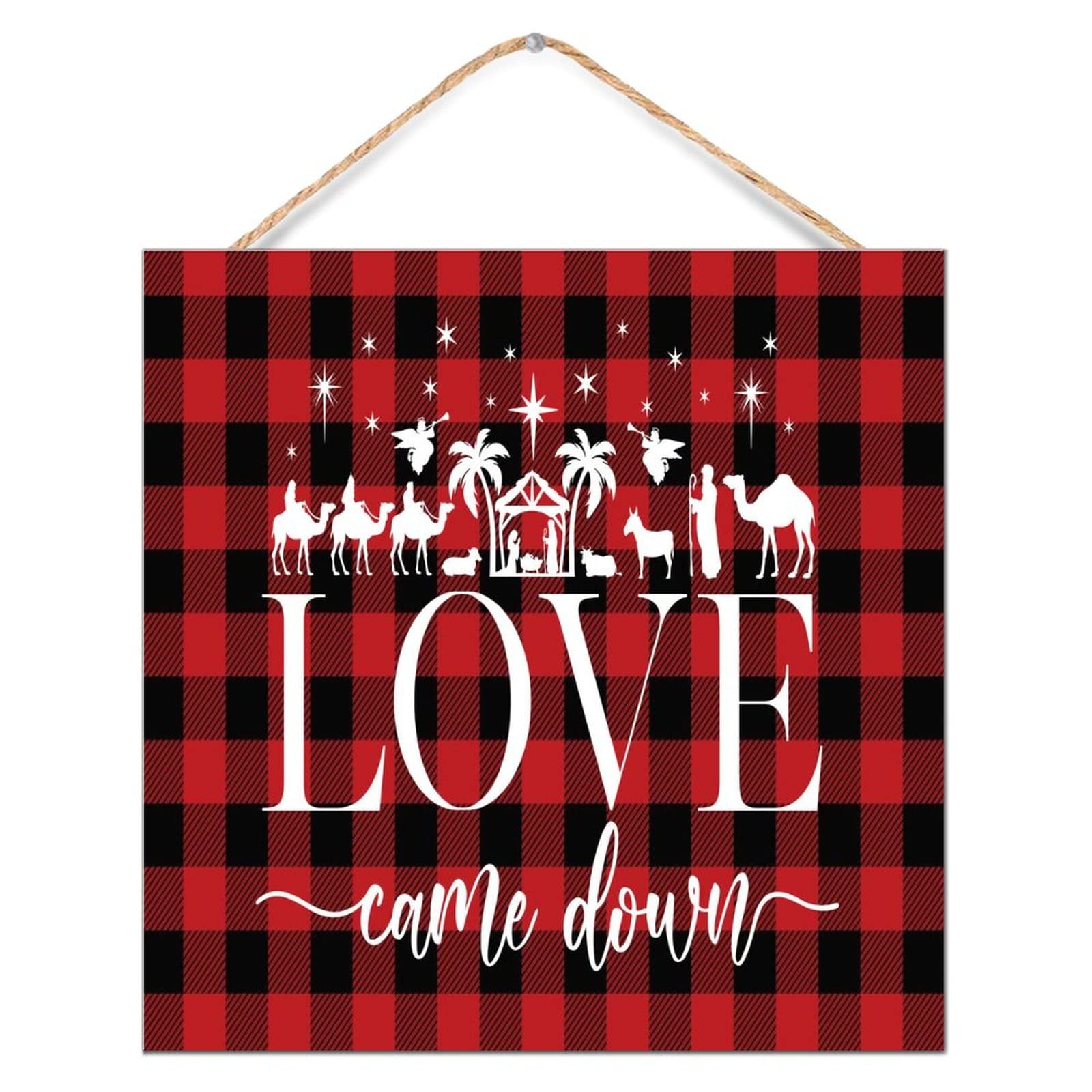 Décoration murale en bois Love Came Down panneau carré 30x30 cm