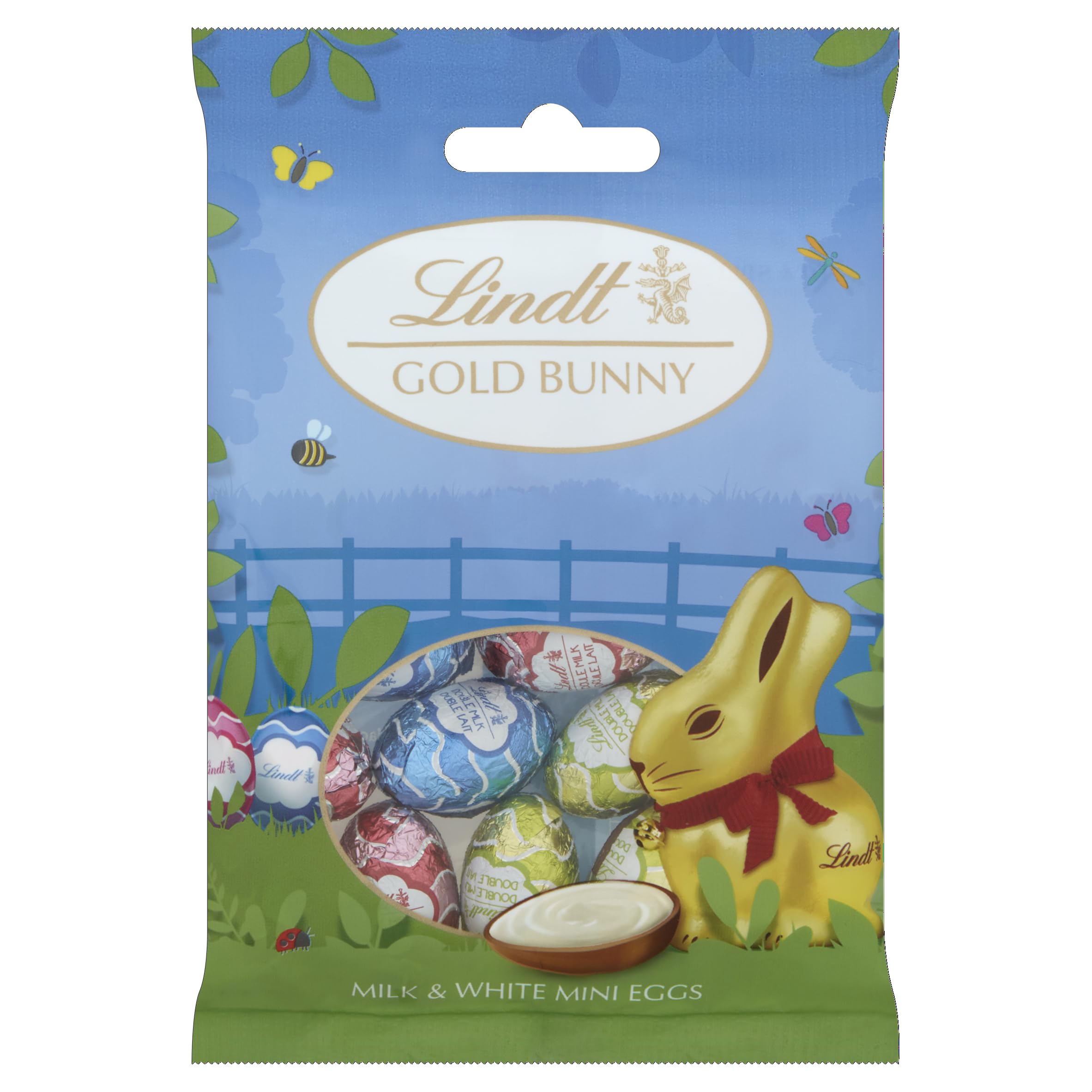 Lindt GOLD BUNNY Milk and White Chocolate Mini Eggs bag, 80g - Perfect for Easter treating or sharing - Individually wrapped Lindt GOLD BUNNY milk chocolate egg with a creamy white filling