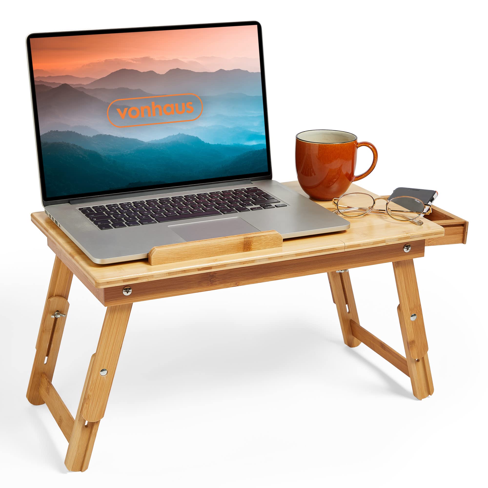 Buy VonHaus Portable Bamboo Laptop Desk Large Folding Bed Table With Adjustable Height & Tilt
