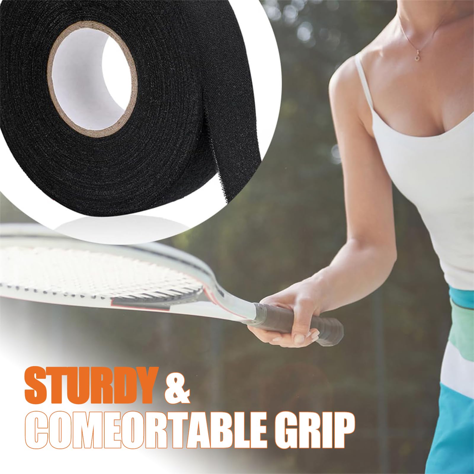 2 Pièces Grip Tape, Noir Ruban Adhésif Anti-Dérapant, 25M x 25MM Ruban de Bâton de Hockey, Ruban de Raquette pour Badminton, Ping-Pong, Golf, Squash, Tennis et Canne à Pêche