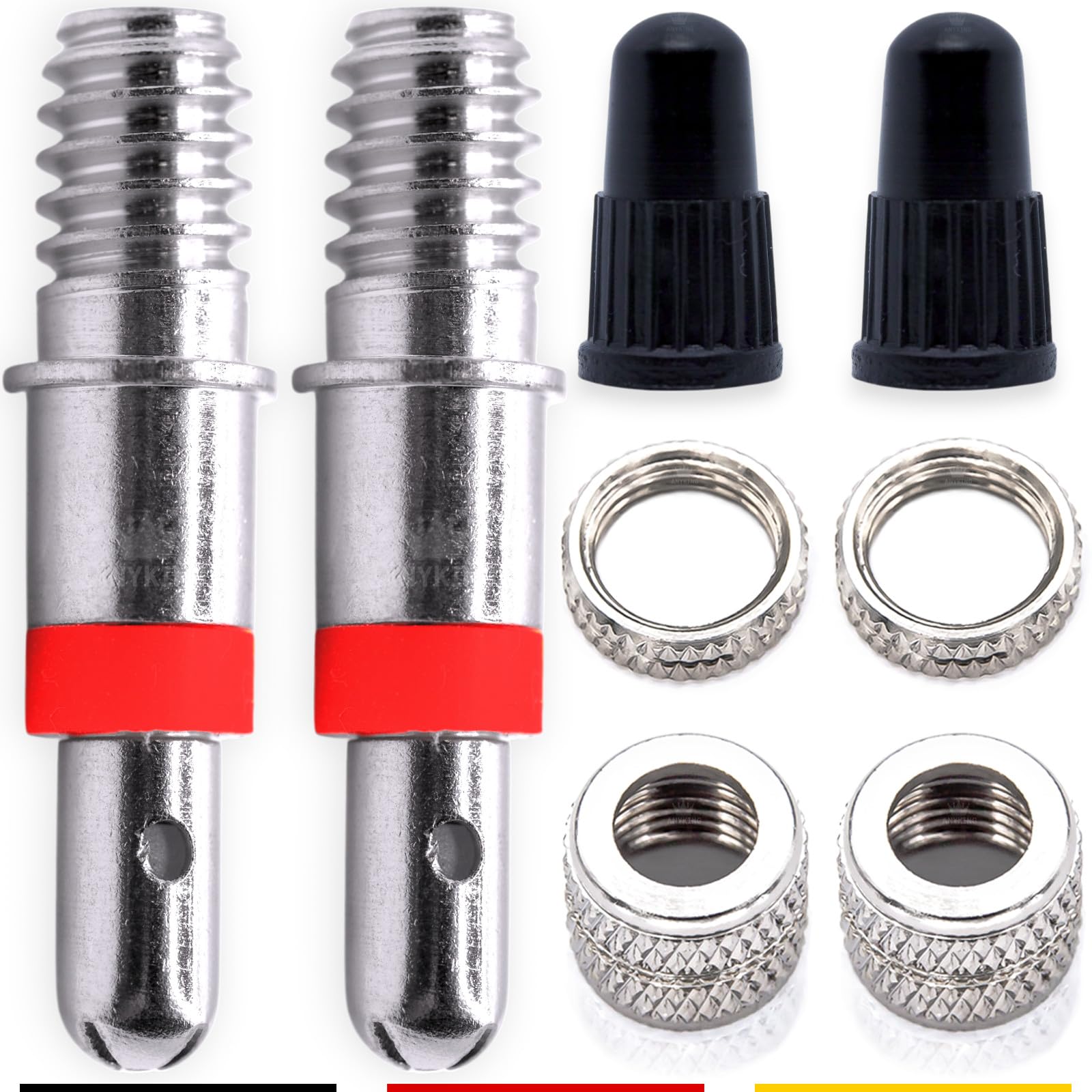 Fahrrad-Ventile Ersatz-Set: 8-Teile Dunlop Blitz-Ventil mit Dichtung, Ventil-Mutter, Ventil-Kappen, Zubehör Ersatzteile für Puky Laufrad, Citybike, Hollandrad, als Fahrrad-Ersatzventil Reparatur