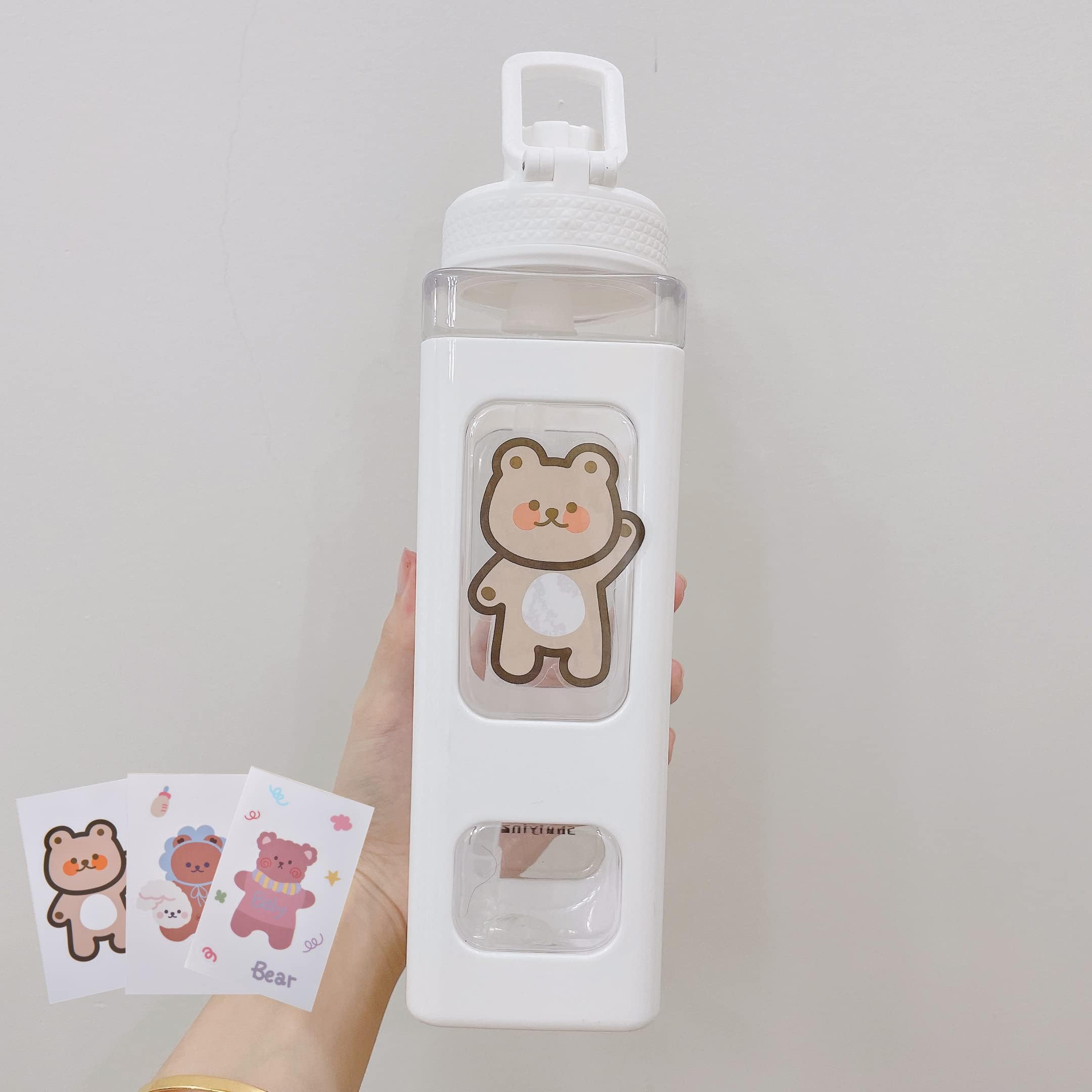 GGOOB Large Kawaii Water Bottle with Straw and Sticker Kawaii Large Water Bottle for Women (White,900ml/30oz)