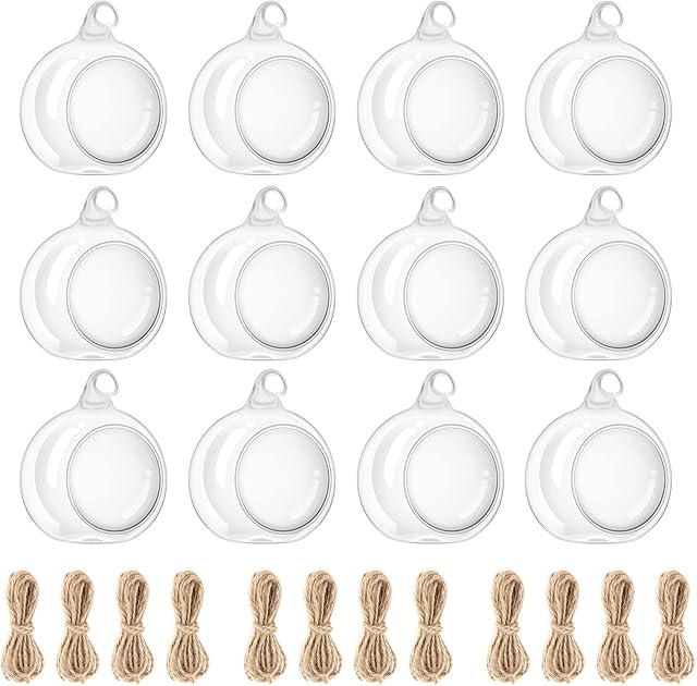 Hanging Glass Tealight Holder, 12 Pcs 6cm Diamete Glass Globes Terrarium Glass Candle Holders for Succulent Gardening or Wedding Decorations