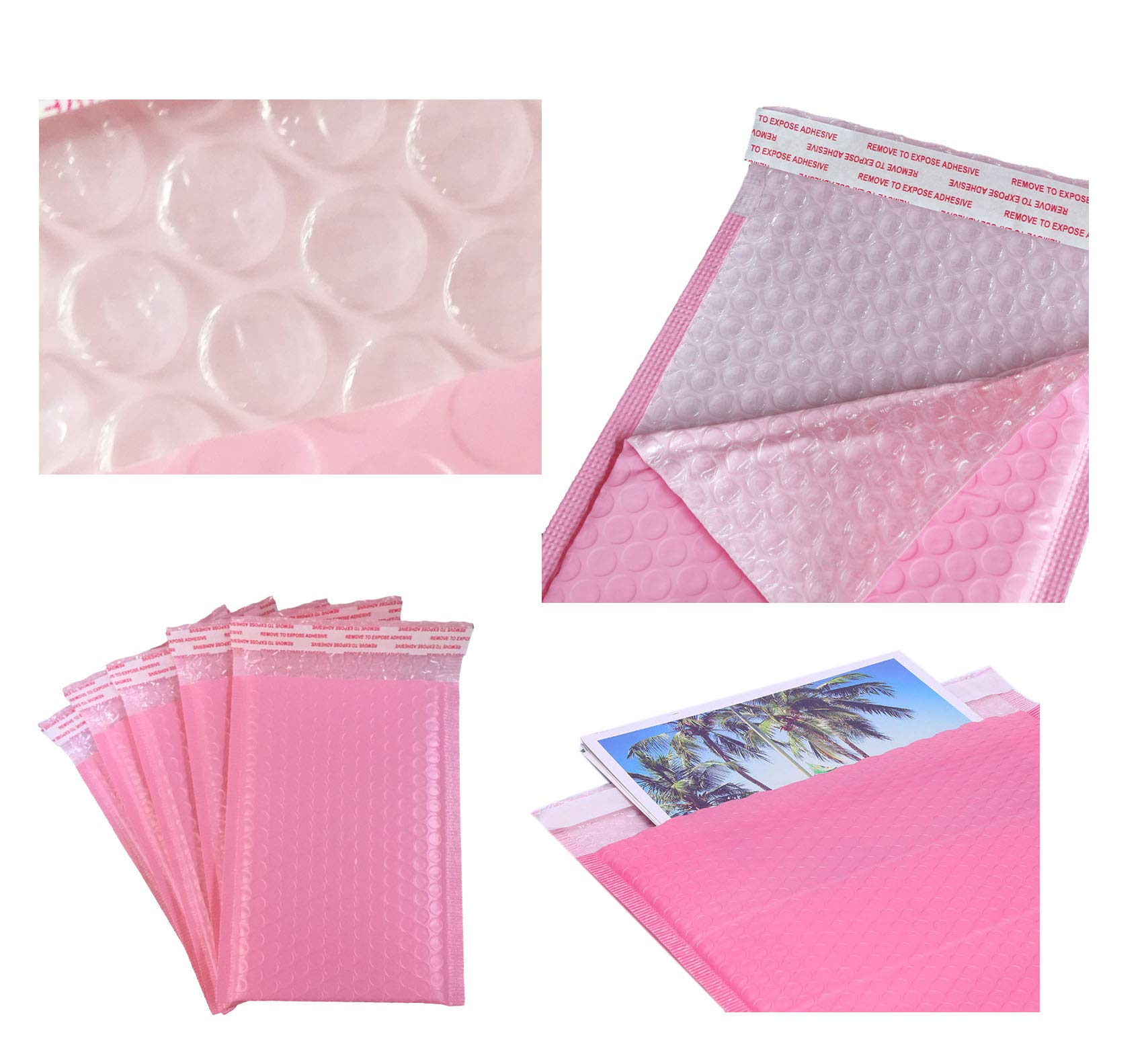 Sobres pequeños acolchados con forro de burbujas de polietileno, paquete de 12 sobres de envío de 5 x 7 pulgadas, color rosa, autoadhesivos, impermeables, a prueba de golpes y polvo (rosa, 5 x 7