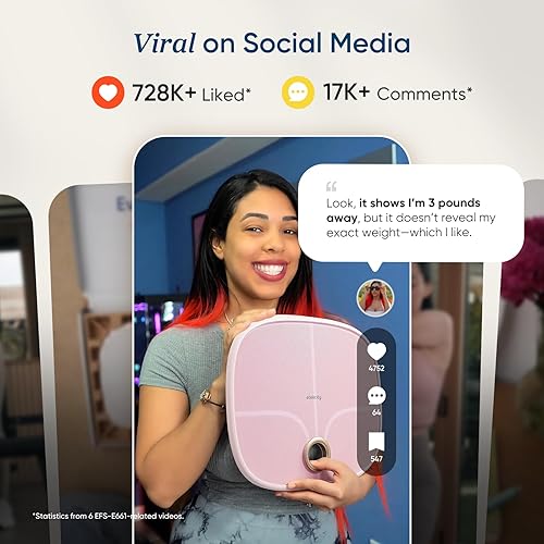 Miniatura 8 de Etekcity Báscula inteligente rosa recargable para peso corporal, IMC, grasa, masa muscular, báscula de baño digital con 13 métricas, modo secreto,