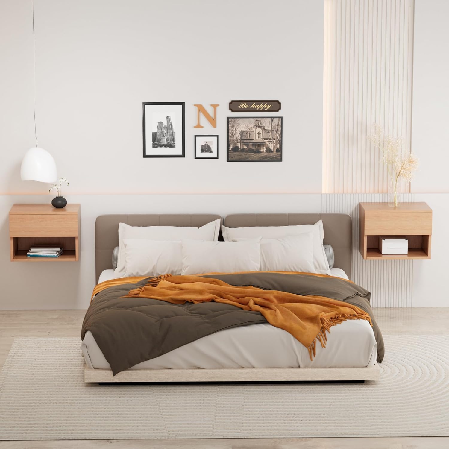 Kiseely Nachttisch hängende, Schwebender Nachtschrank mit Schubladen und viel Stauraum, hölzerner Nachttisch Regal, Beistelltisch Holz moderner für Schlafzimmer (Buche TY3, 2 Packs)