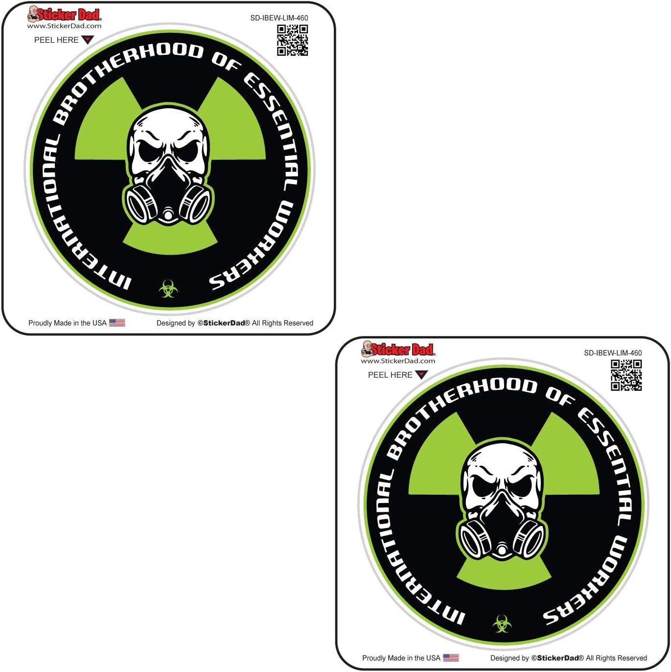 IBEW Essential Workers LIM-460 (2 Pack) Full Color Printed - (Size: 2" Round, Color: Black/Lime) - Hard Hat, Helmet, Windows, Laptop, Lockers, etc.