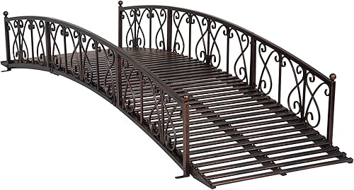 Miniatura 2 de kinbor Puente de jardín  Puentes arqueados de metal de 8 pies con rieles laterales con patrones de seguridad, puente de estanque decorativo al aire
