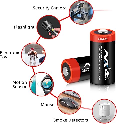 Miniatura 4 de CR123A - Batería de litio de 3 V, 3 voltios, 1600 mAh, batería de litio de alta potencia, larga duración para cámara, sistema de alarma, linterna,