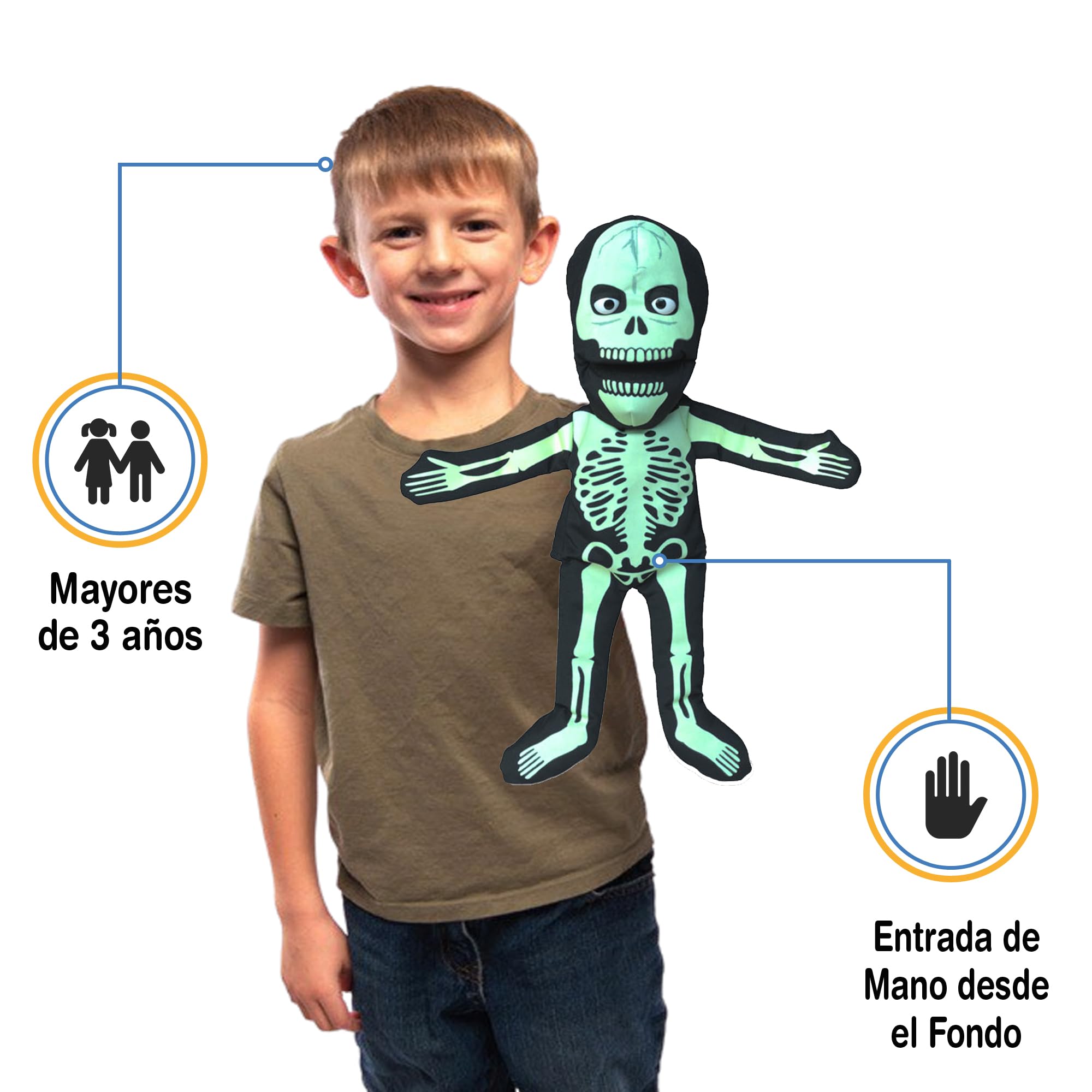 Marioneta De Mano Esqueleto - 14 Pulgadas Que Brilla En La Oscuridad - Para Niños De 3 Años En Adelante - Movimiento Fácil De Boca Y Manos