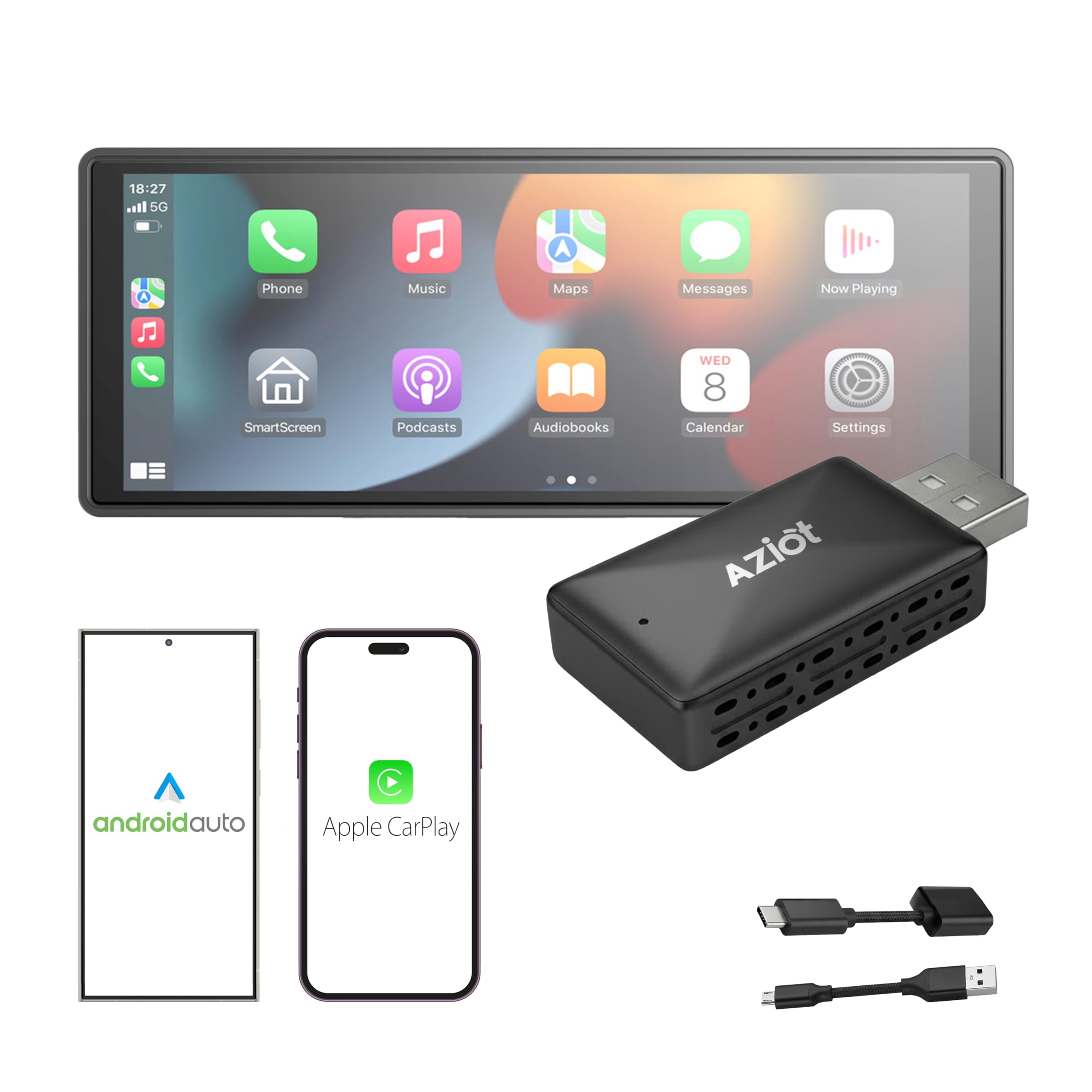 Essence 2-in-1 Wireless Car Adapter, Convert Wired Android Auto & Apple CarPlay to Wireless, Plug & Play Bluetooth Receiver, Auto Connect, OTA Updates, USB-A & USB-C-image-3